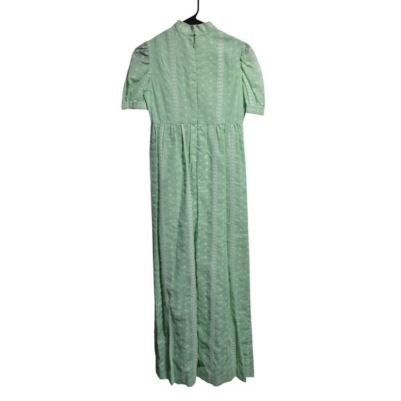 Vintage 70's Green Floral Maxi Short Sleeve Dress Size Small Boho - Picture 2 of 8